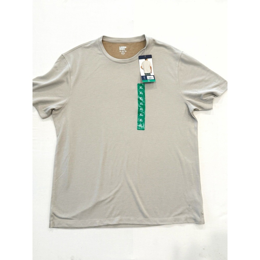 Lands' End Ribbed T-Shirt Mens XL Tan Modal Blend Short Sleeve Crewneck Cotton